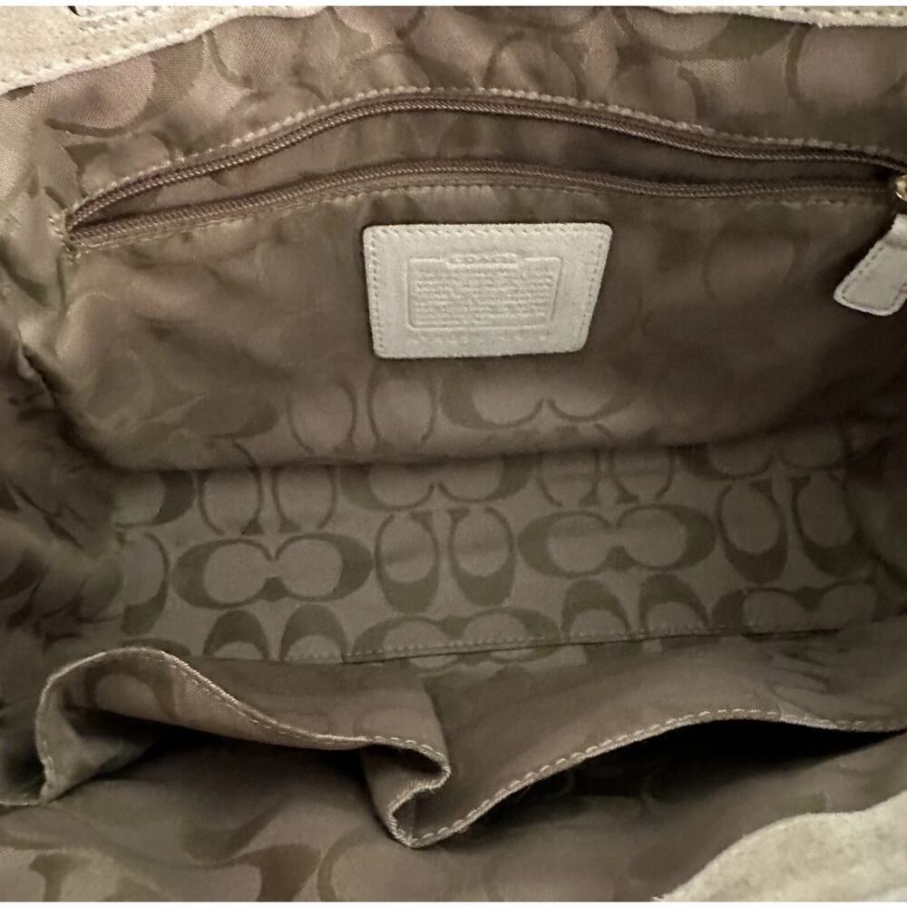 Coach Vintage Hampton Basket Weave Straw Suede Leather Satchel Tan White 4419 - Picture 8 of 9